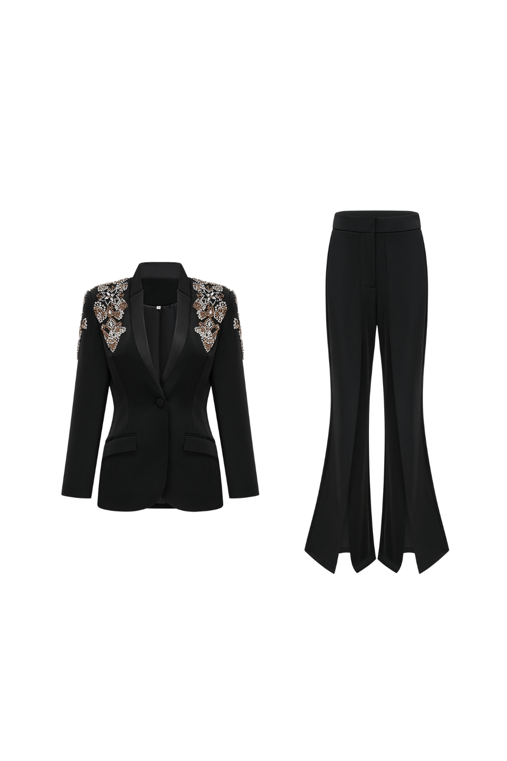 Delphine black embellished jacket & trousers matching set