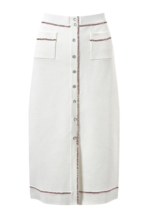 Elisa Knit Midi Pencil Skirt in ecru