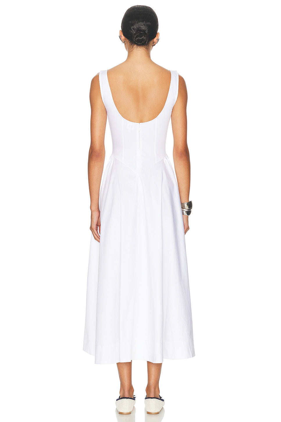 Stretch Cotton Sateen Midi Dress in white