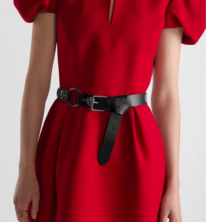 puff sleeve pleated mini dress in red (without black belt)