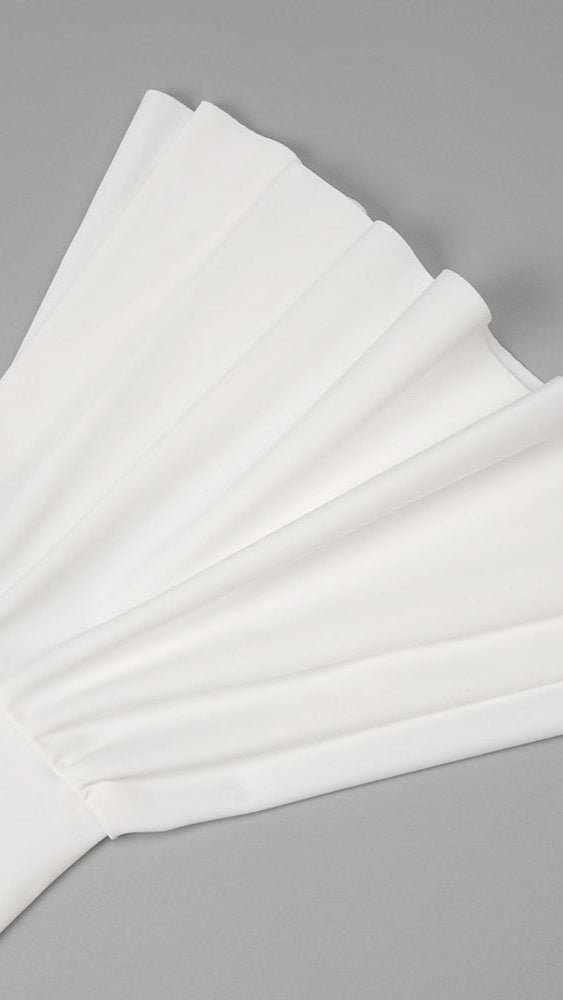 Elegant White Off-Shoulder Bustier Crop Top & Knot Front Maxi Skirt Two-Piece Set