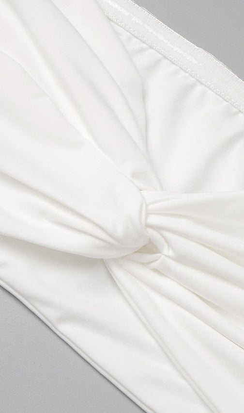 Elegant White Off-Shoulder Bustier Crop Top & Knot Front Maxi Skirt Two-Piece Set