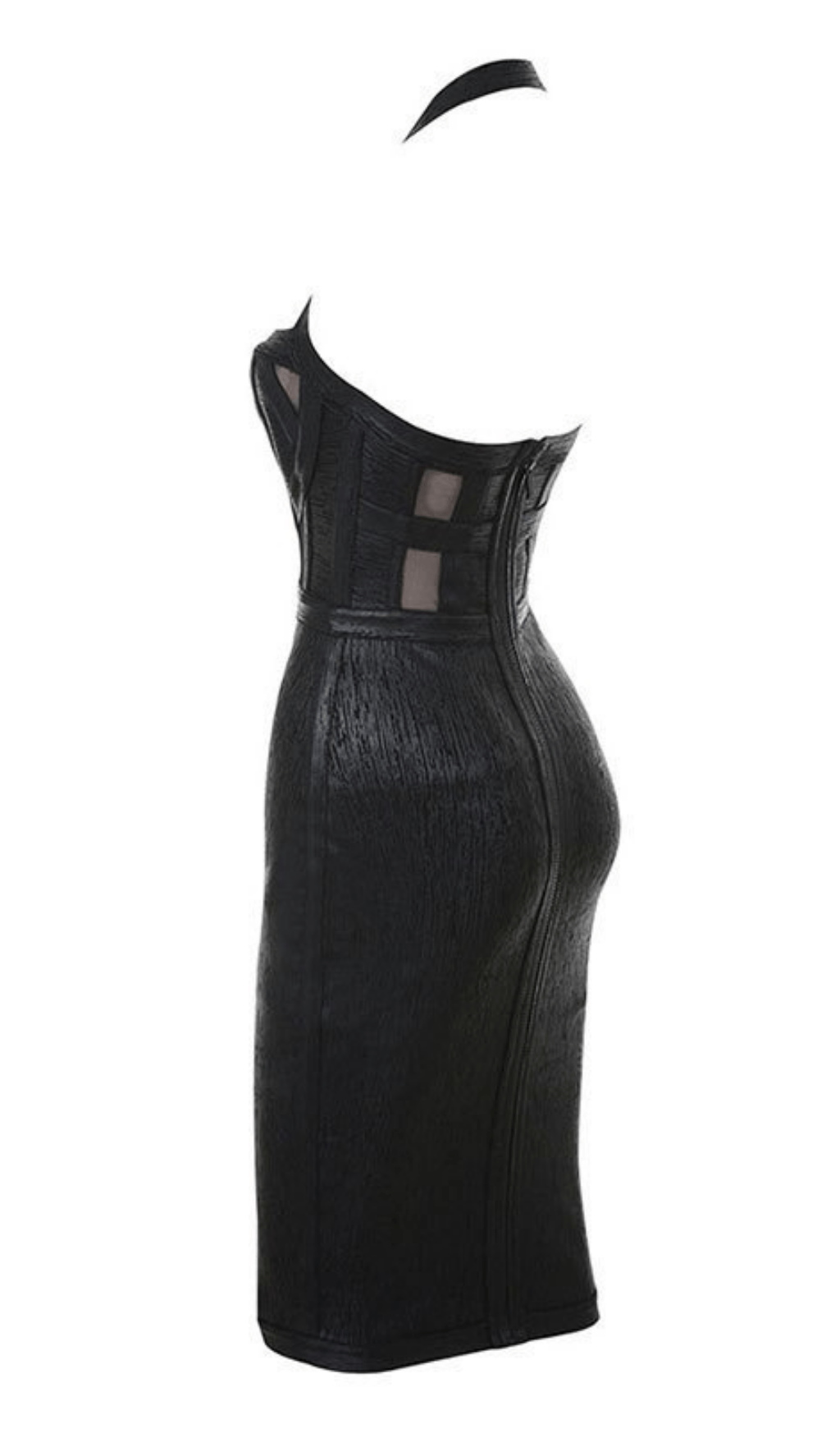 NECK METALLIC BANDAGE DRESS - BLACK