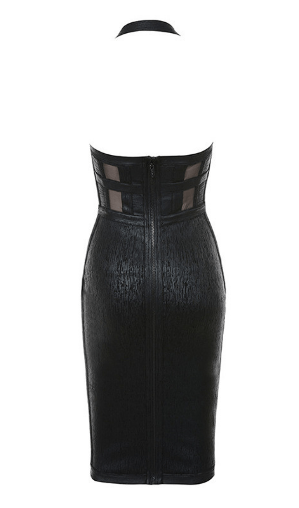 NECK METALLIC BANDAGE DRESS - BLACK