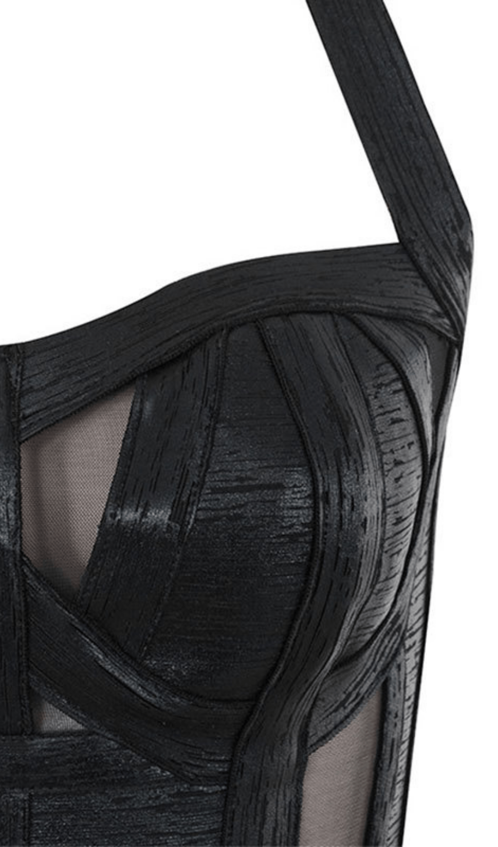 NECK METALLIC BANDAGE DRESS - BLACK
