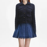 NAVY KNIT COLLAR CARDIGAN