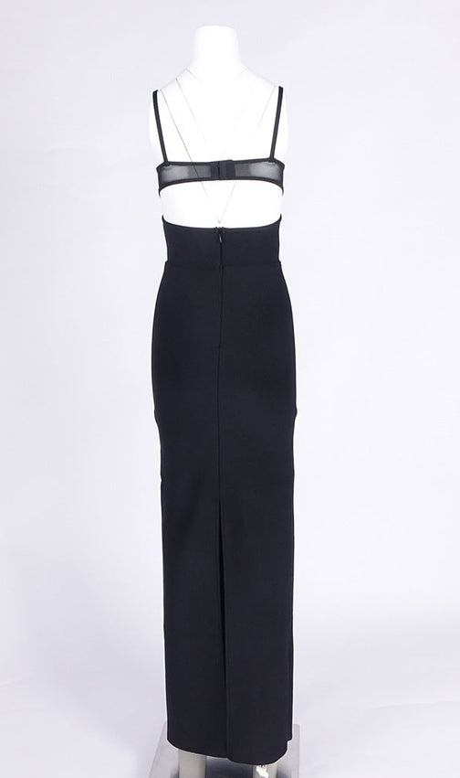 Sultry Black Sheer Mesh Cutout Bandage Maxi Dress | Figure-Flattering Gown