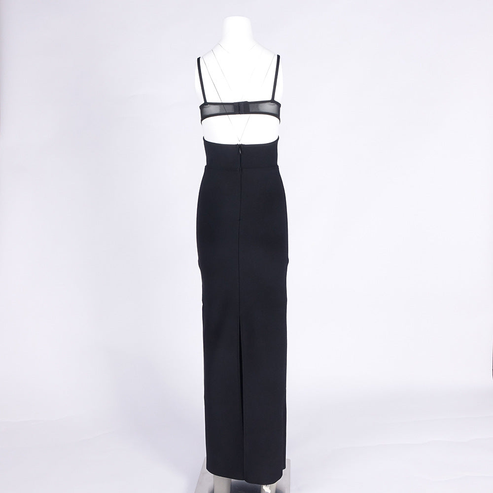 Sultry Black Sheer Mesh Cutout Bandage Maxi Dress | Figure-Flattering Gown