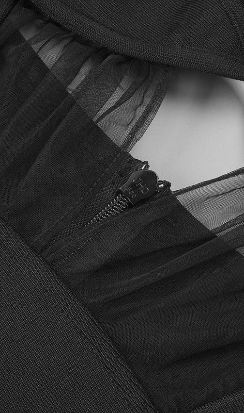 Sultry Black Sheer Mesh Cutout Bandage Maxi Dress | Figure-Flattering Gown