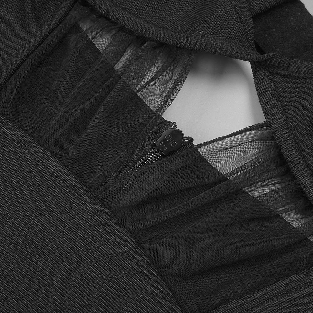 Sultry Black Sheer Mesh Cutout Bandage Maxi Dress | Figure-Flattering Gown