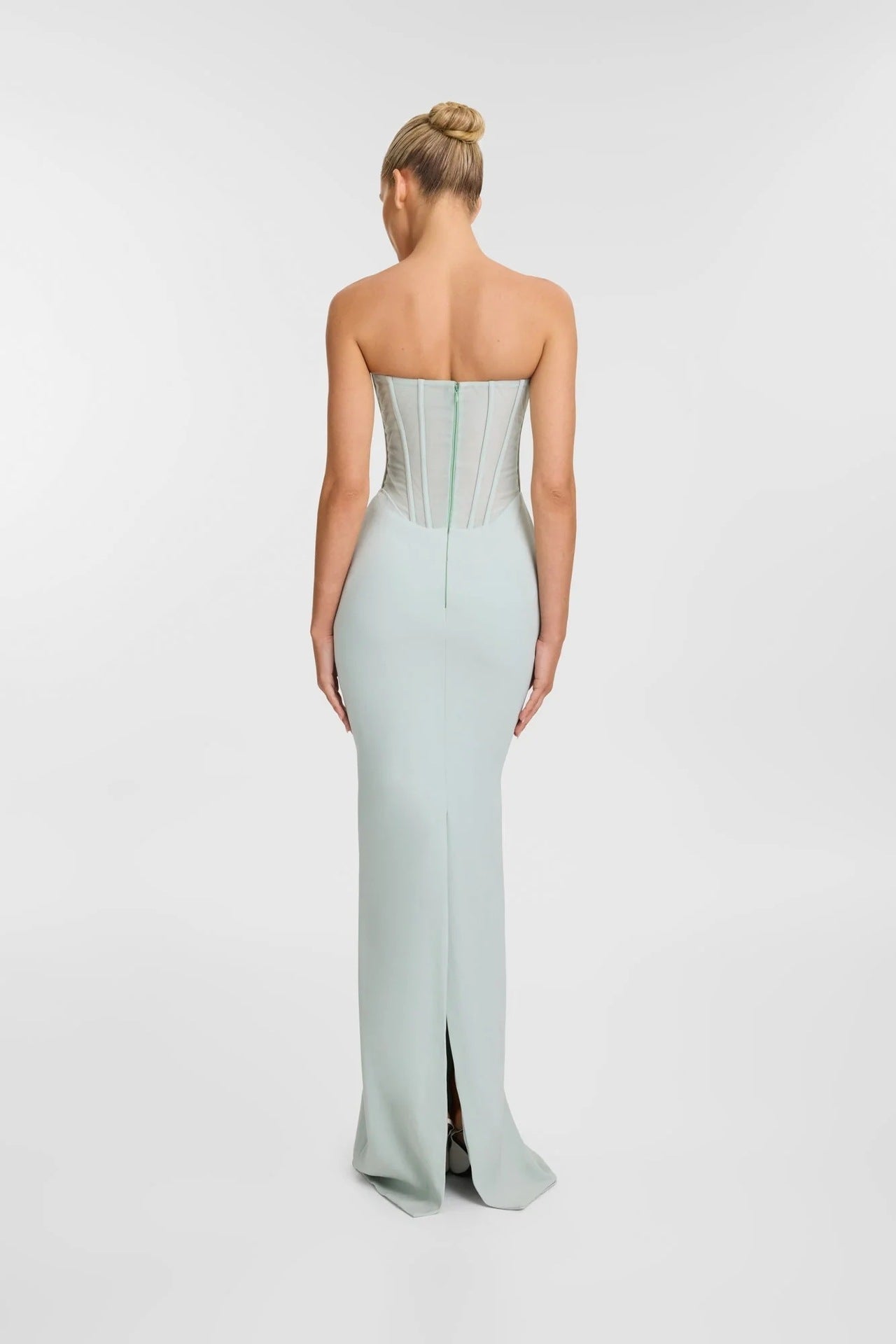 anna Strapless  Mesh Scarf Corset Maxi Dress in green