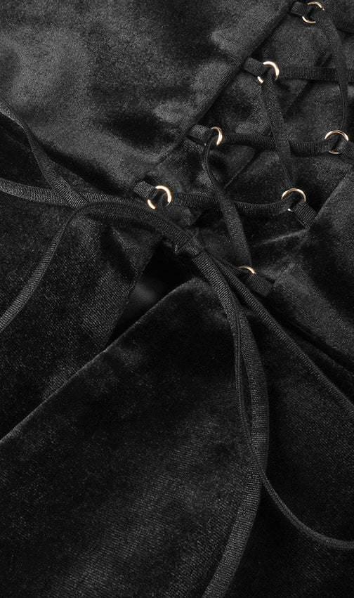 Velvet & 3D Floral Strapless Mini Dress Set - Black & White