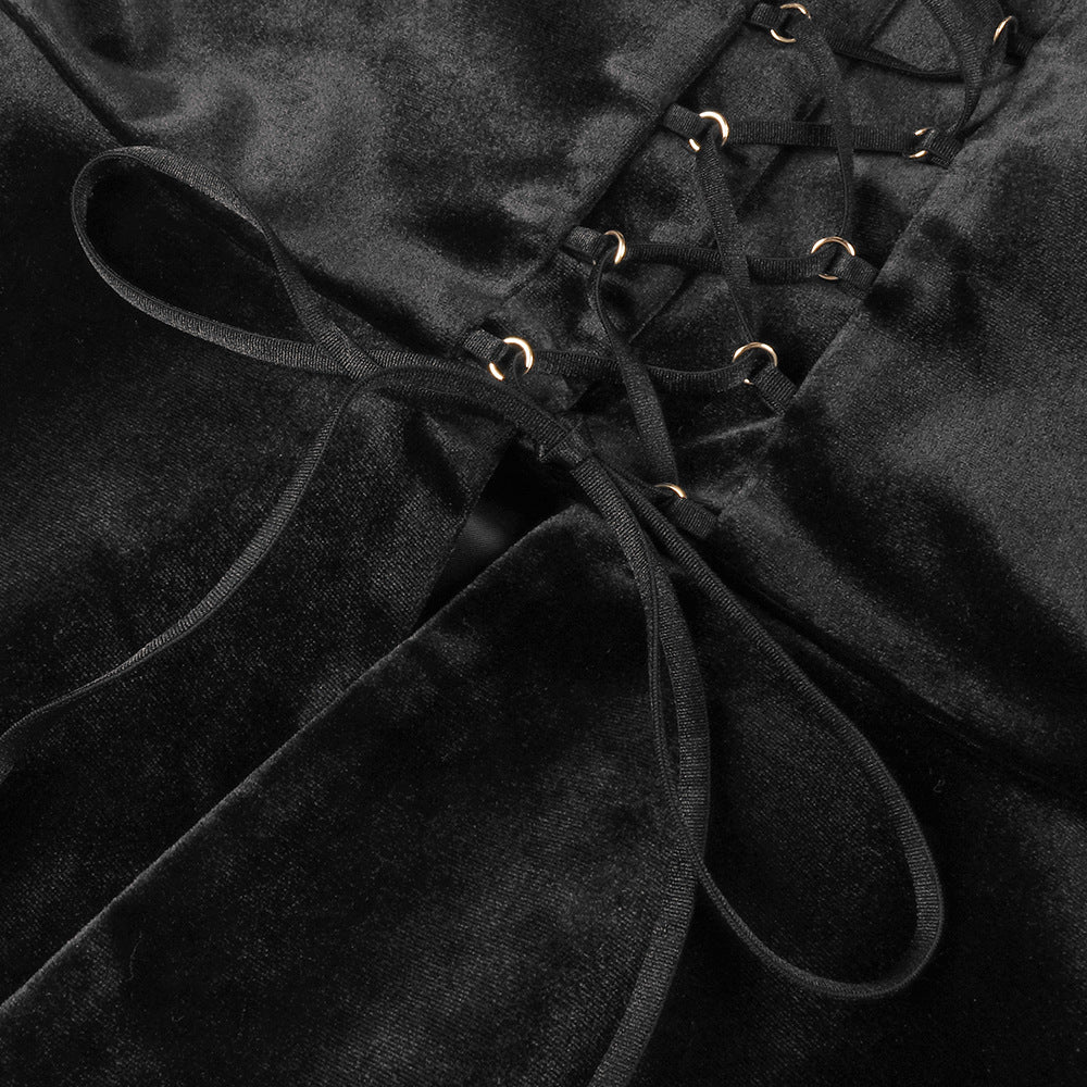 Velvet & 3D Floral Strapless Mini Dress Set - Black & White