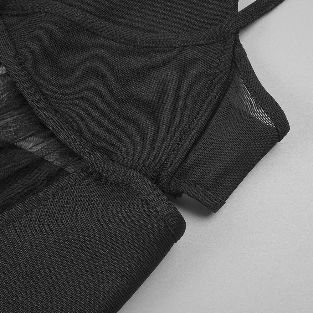 Sultry Black Sheer Mesh Cutout Bandage Maxi Dress | Figure-Flattering Gown