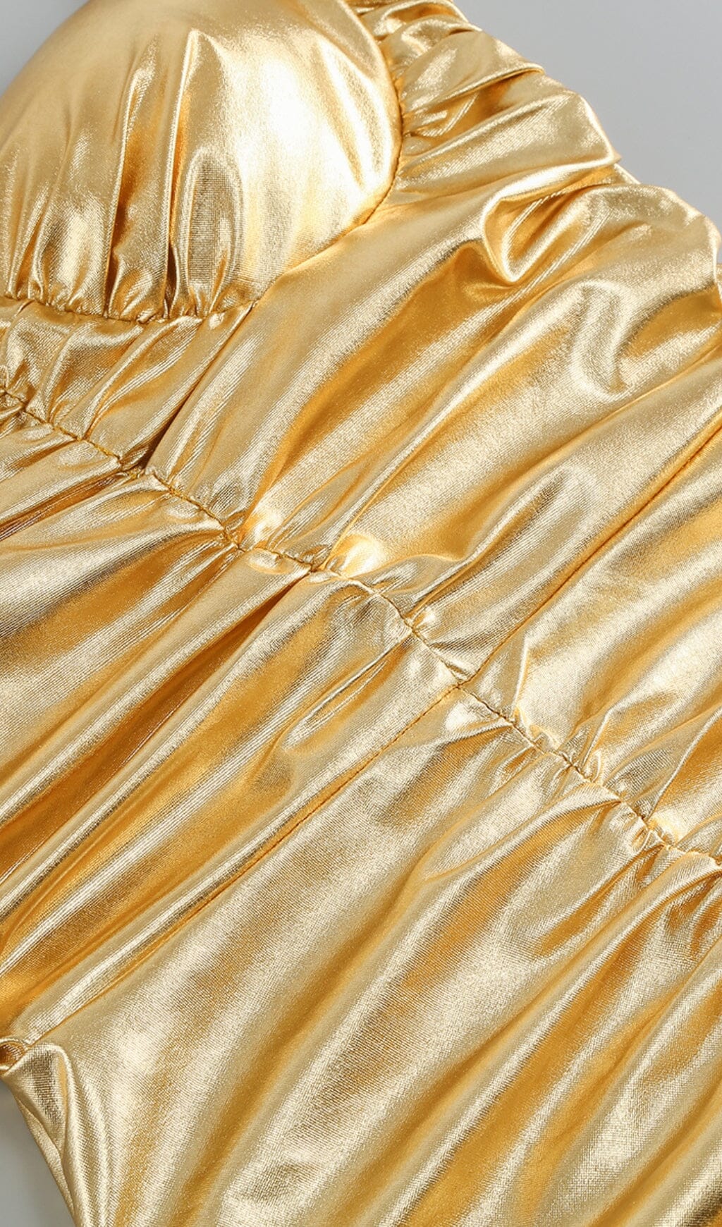 RUCHED METALLIC MINI DRESS IN GOLD