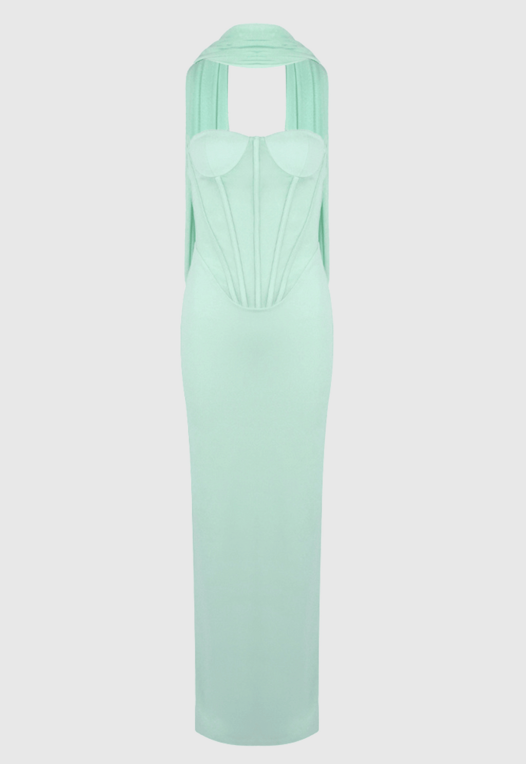 anna Strapless  Mesh Scarf Corset Maxi Dress in green