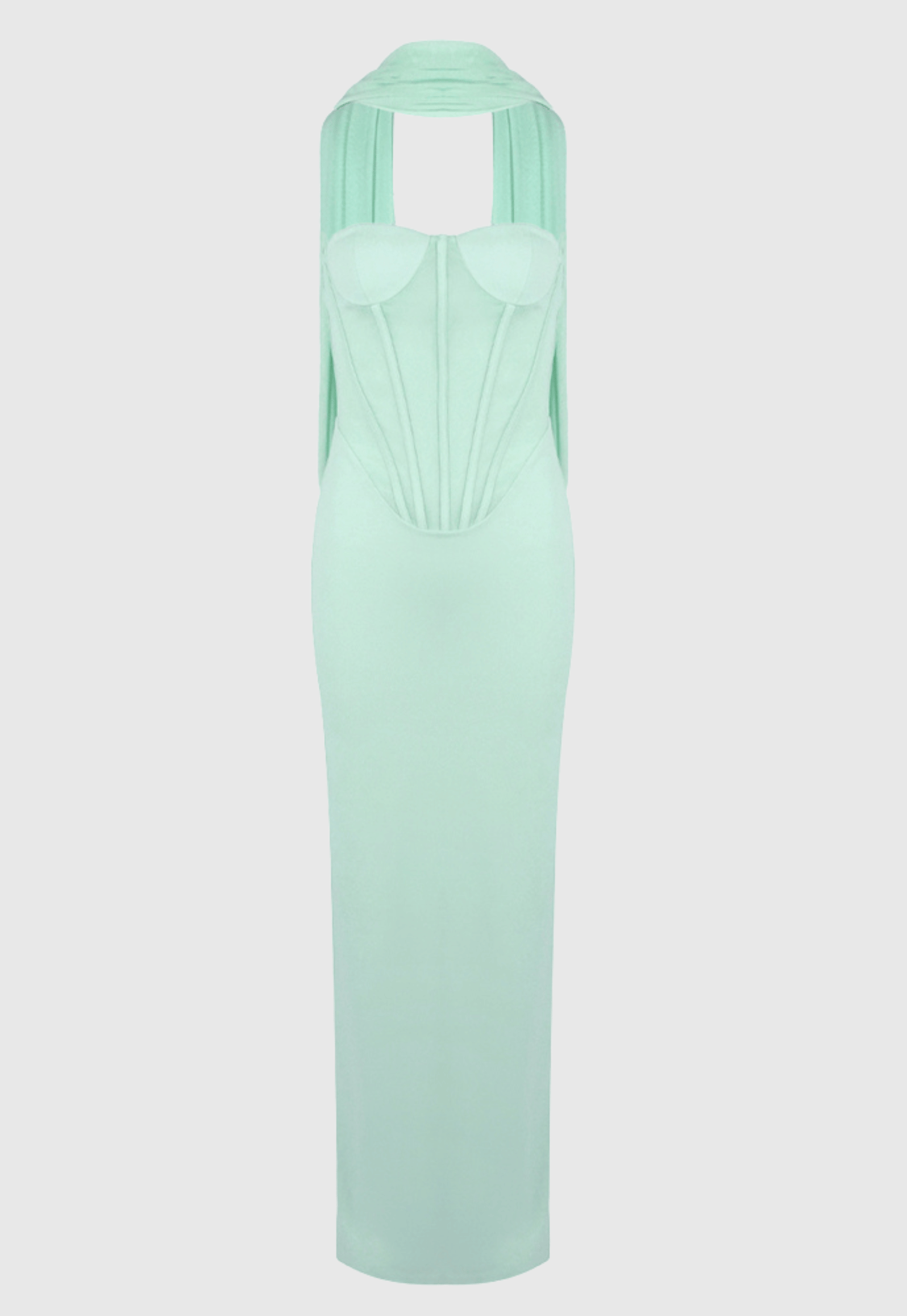 anna Strapless  Mesh Scarf Corset Maxi Dress in green
