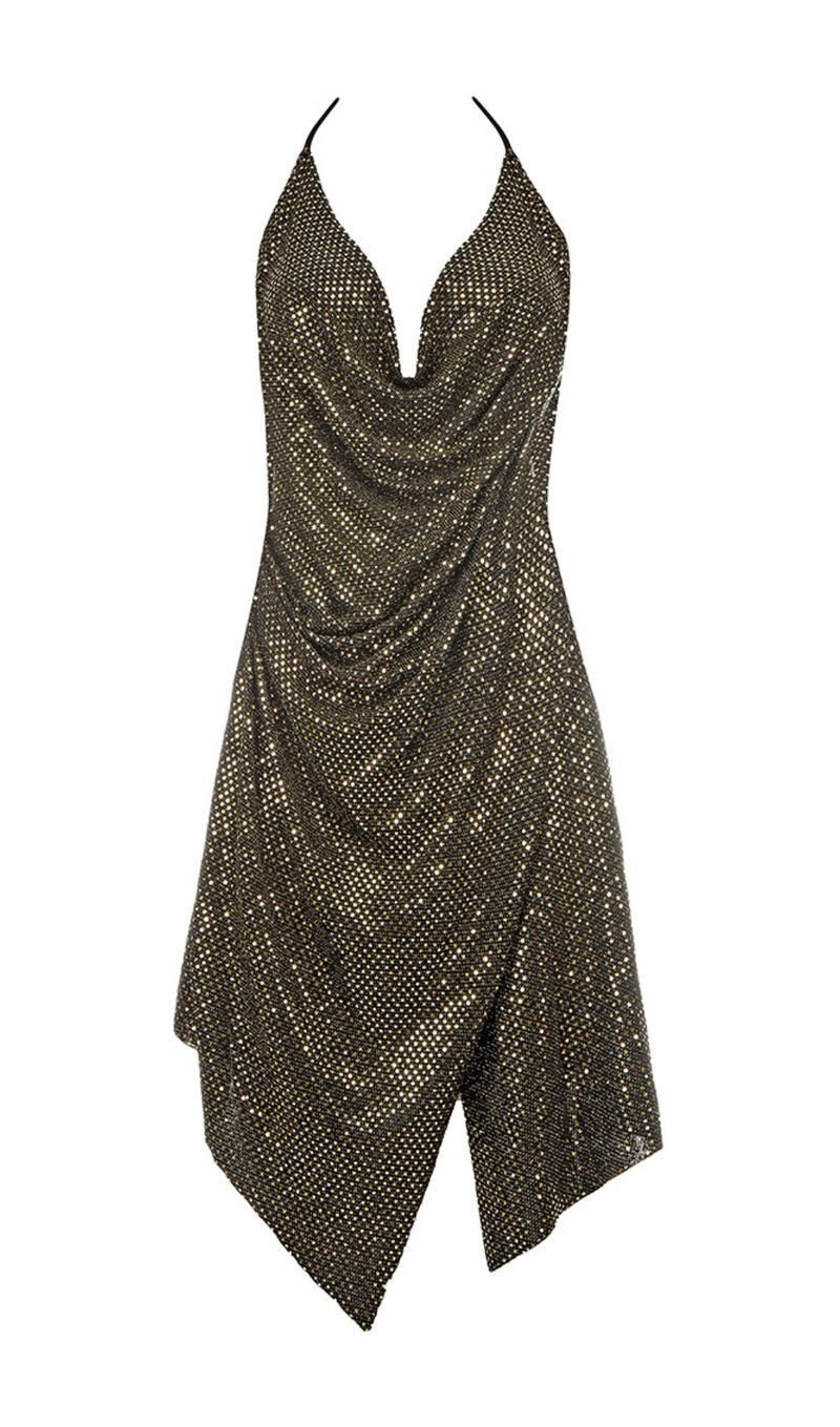 Sequined Diamond Deep V Dress