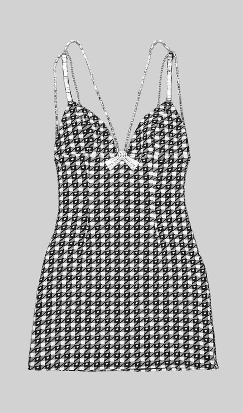 DECO BOW BLACK MULTI MINI DRESS