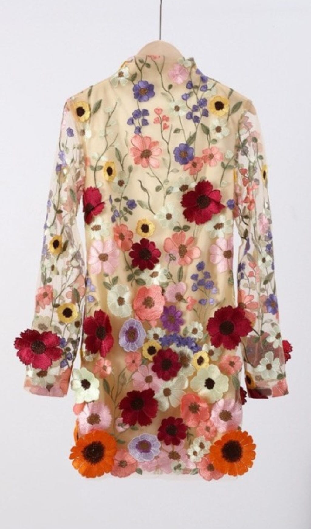 Embroidered Flower Long Sleeve Mini Dress