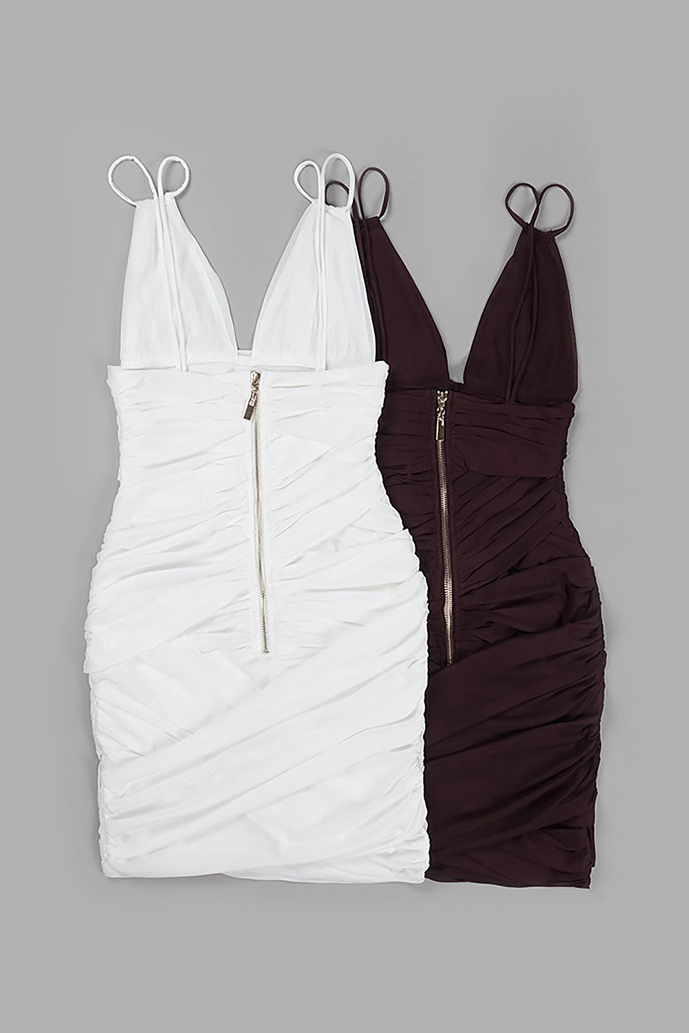 Deep V Ruched Mesh Mini Dress