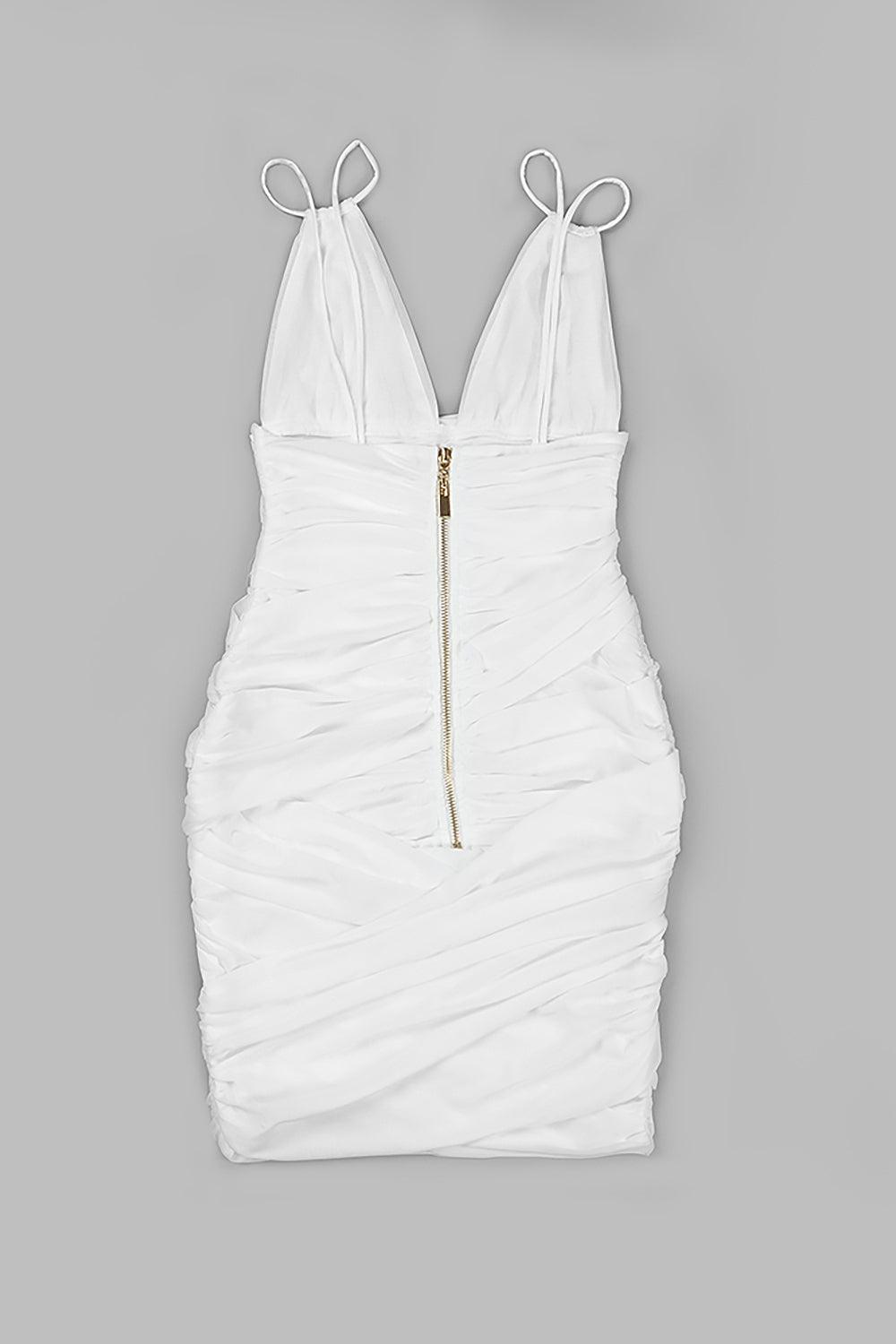 Deep V Ruched Mesh Mini Dress