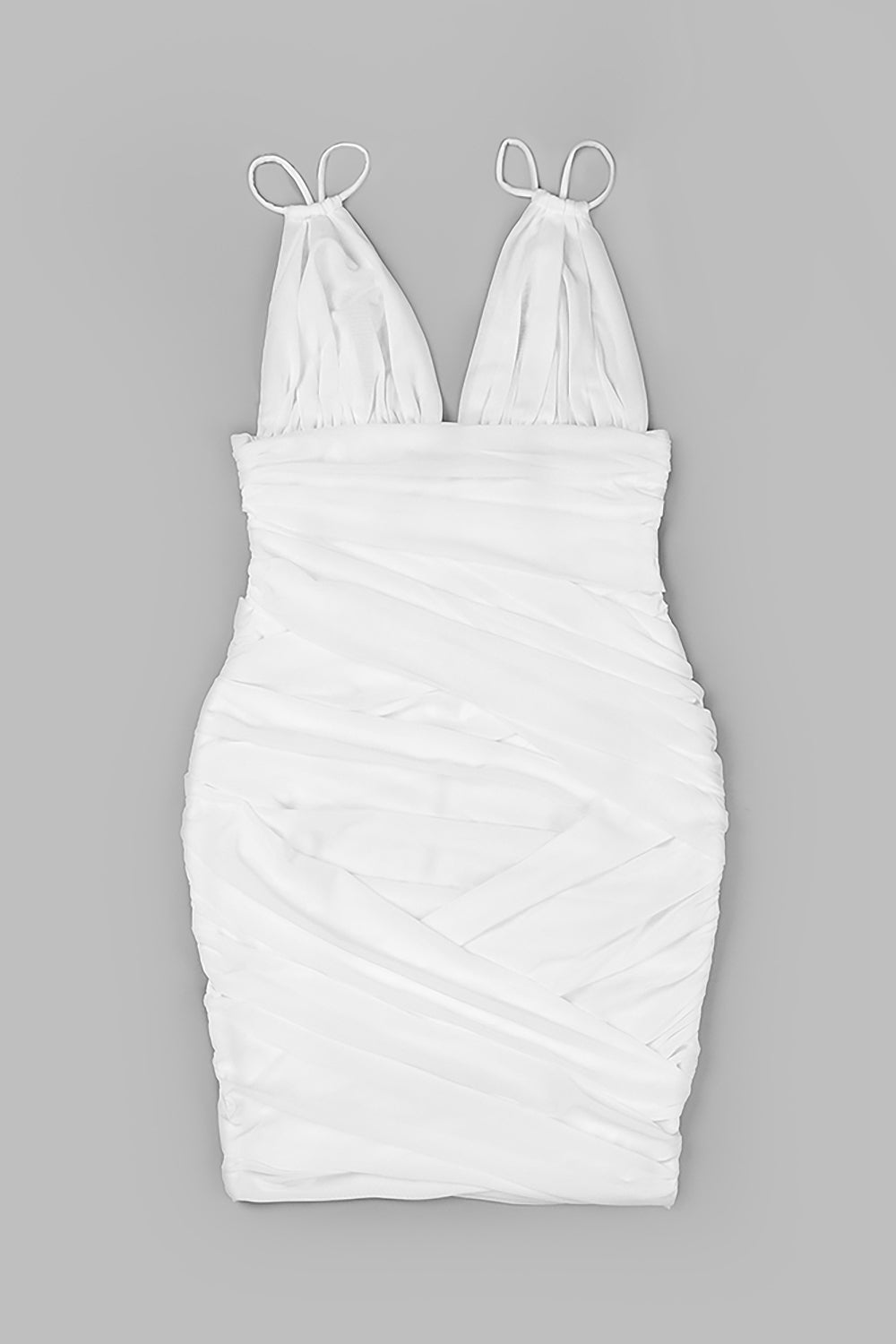 Deep V Ruched Mesh Mini Dress