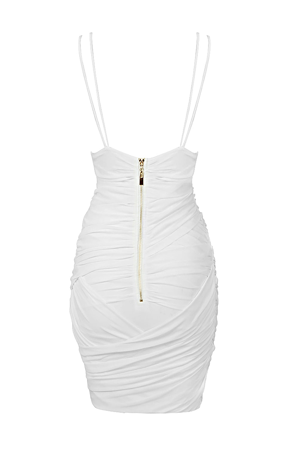 Deep V Ruched Mesh Mini Dress