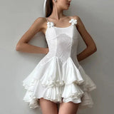 SPAGHETTI STRAPS RUFFLE MINI DRESS