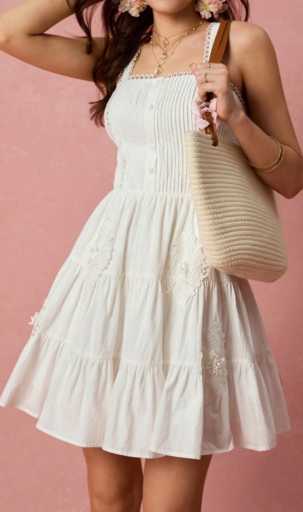 Landy White Pleated Mini Dress