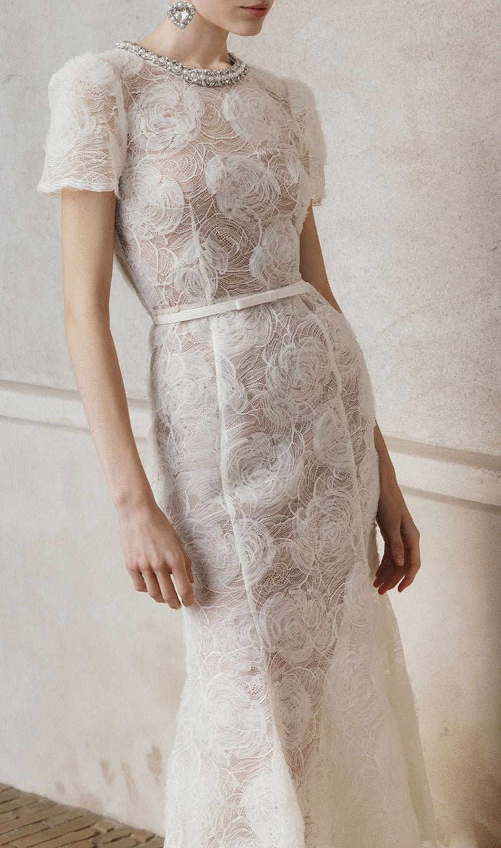 Finola White Lace Flower Midi Dress