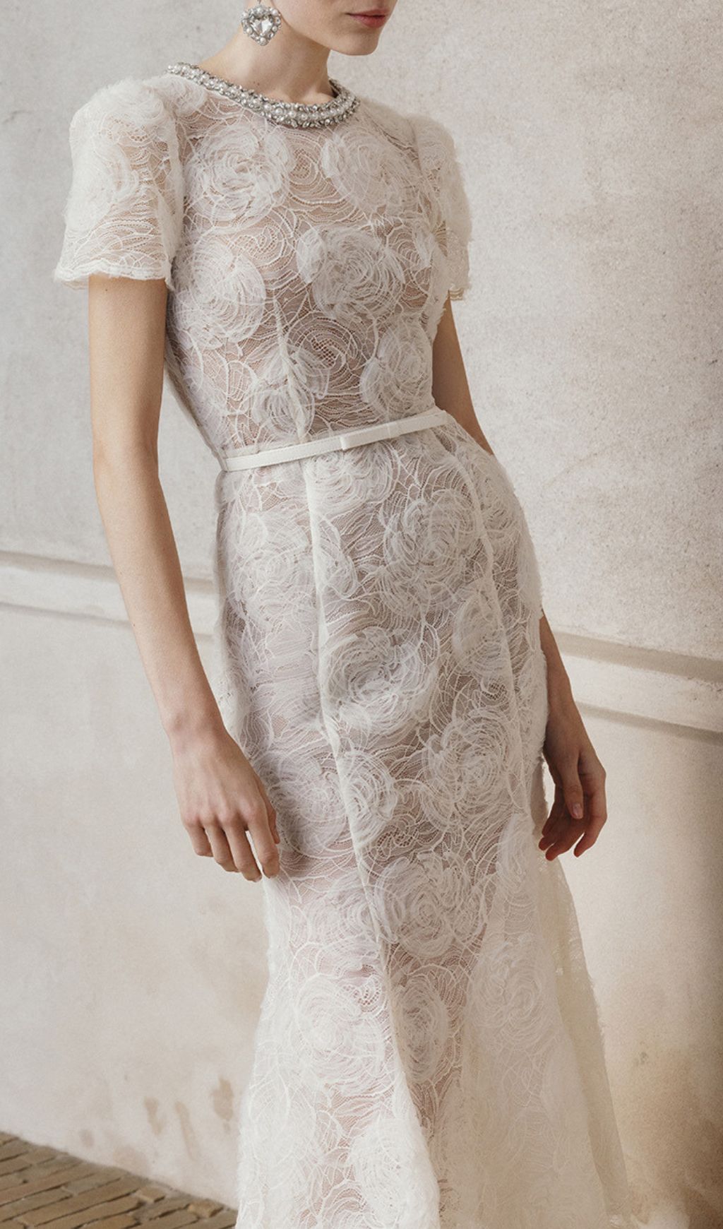 Finola White Lace Flower Midi Dress