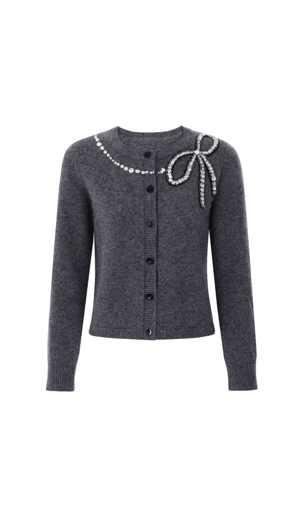 Jordana Embellished Knit Cardigan with Pearl & Crystal Bow