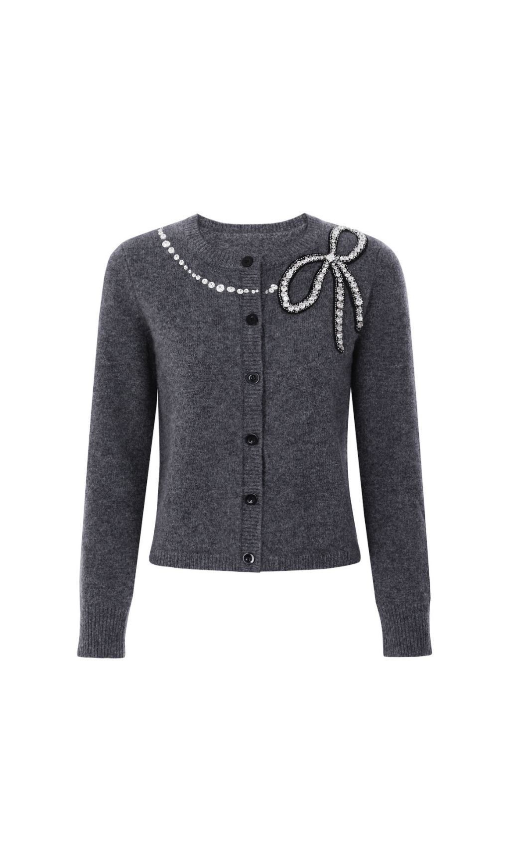 Jordana Embellished Knit Cardigan with Pearl & Crystal Bow