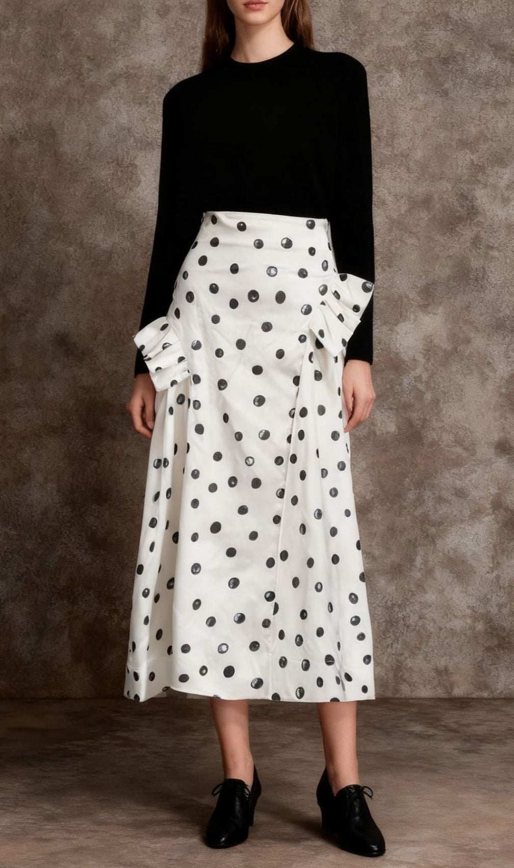 Iwan Chic Polka Dot Ruffle Midi Skirt - Women's Versatile Fashion