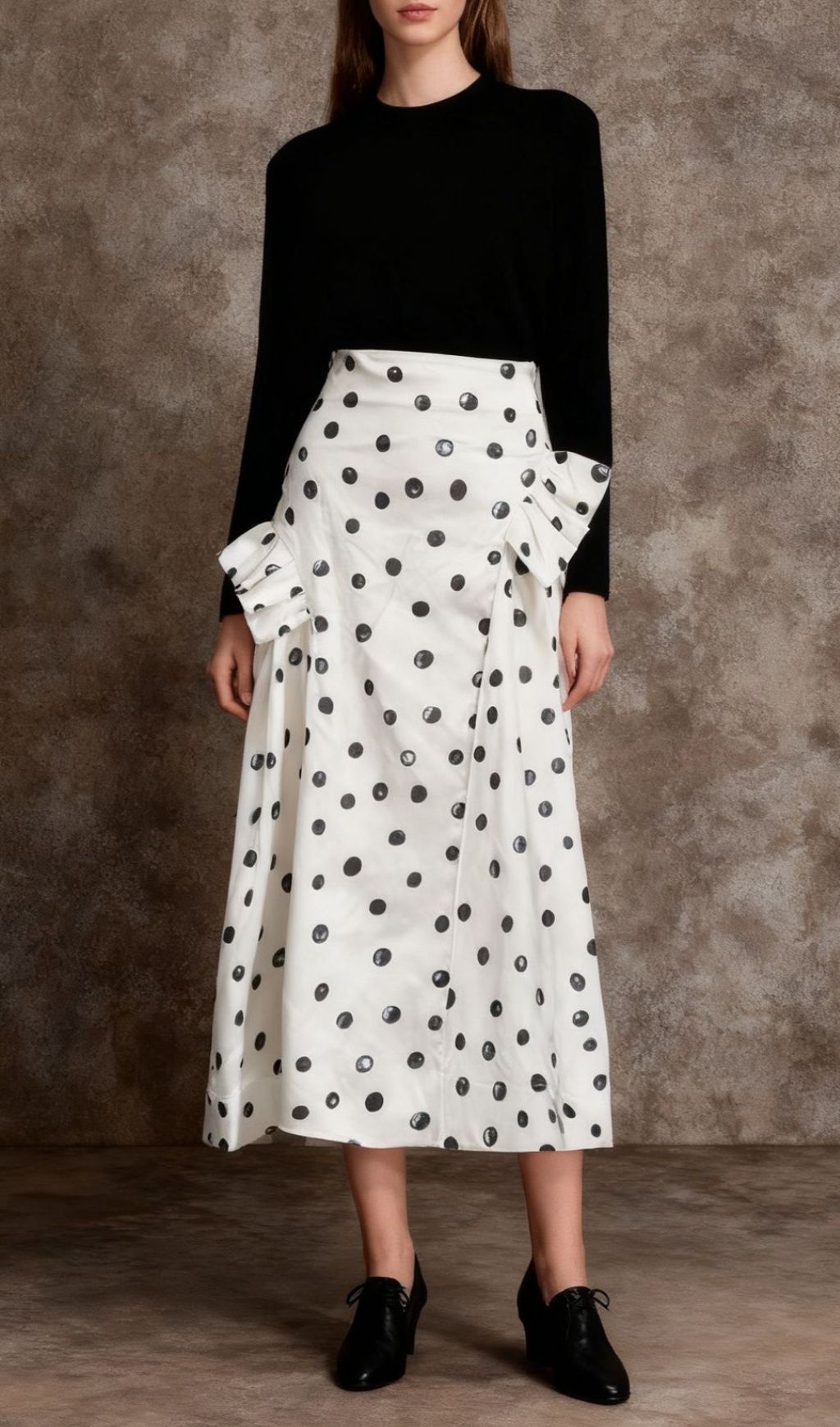 Iwan Chic Polka Dot Ruffle Midi Skirt - Women's Versatile Fashion