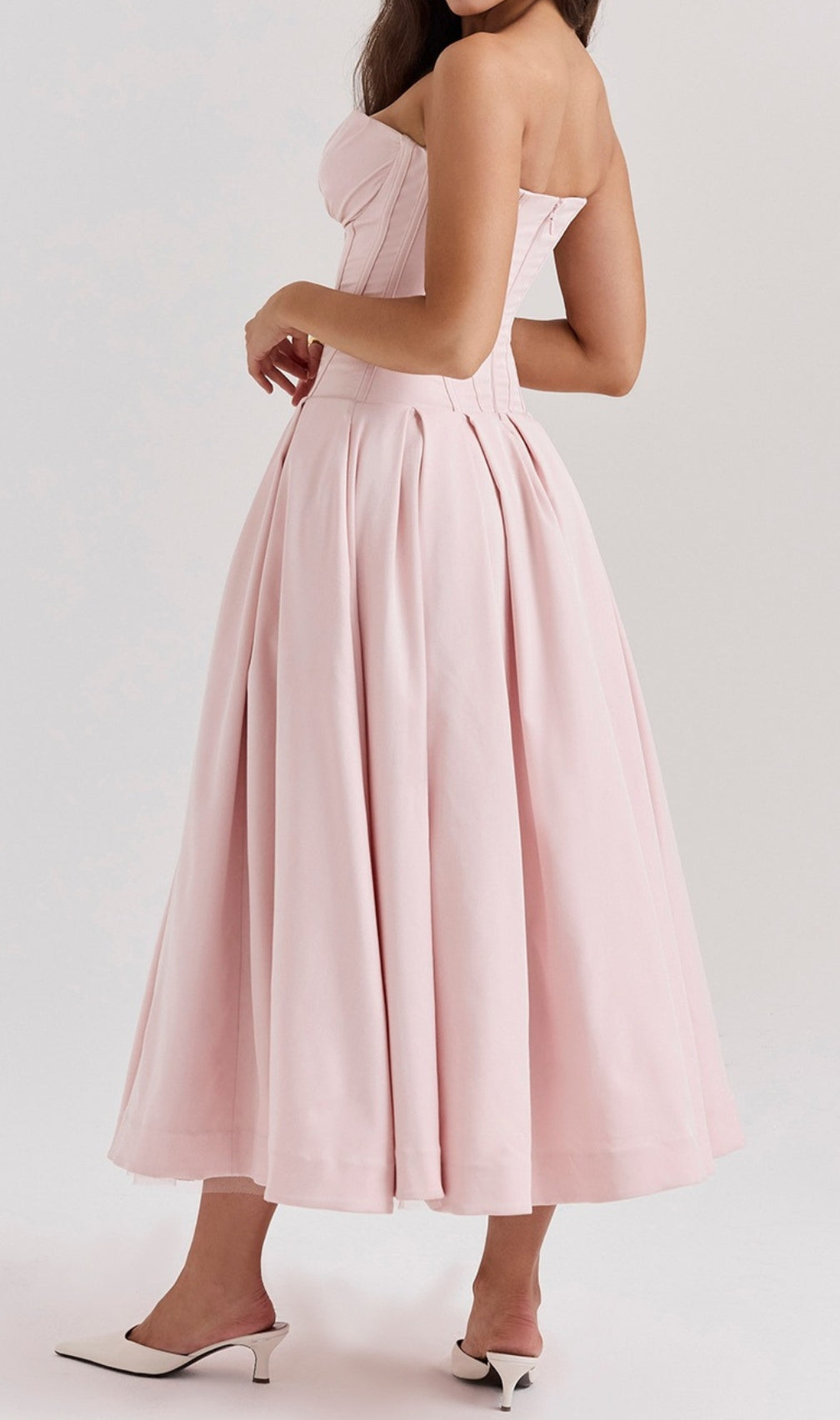 Devani Pink Strapless Corset Midi Dress
