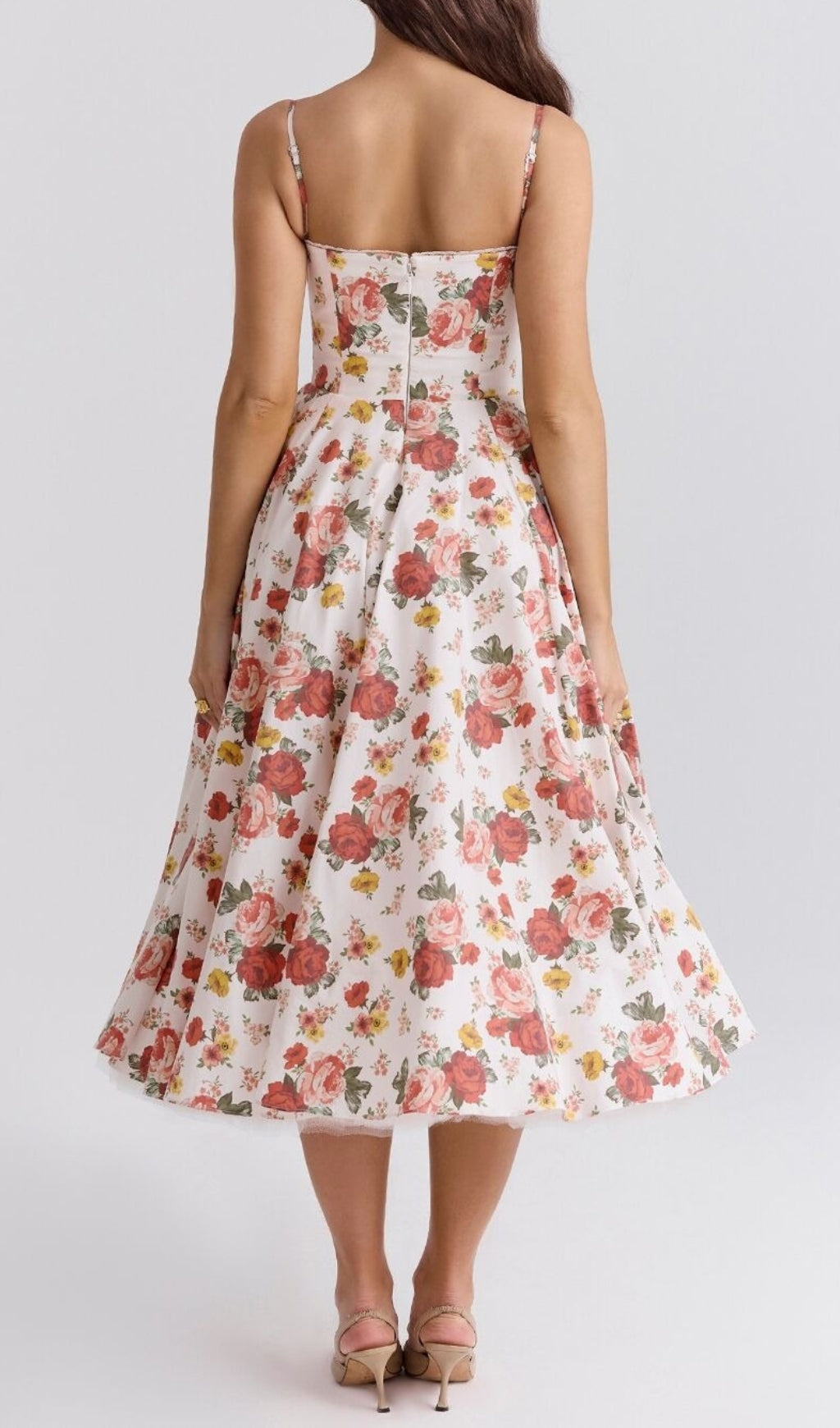 Aqua Rose Print Tulle Midi Dress