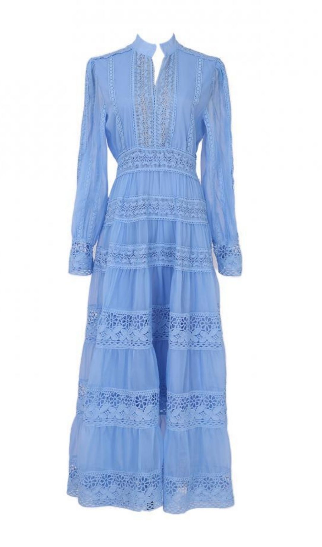 Kamaria Blue Tiered Lace Maxi Dress - Effortless Elegance
