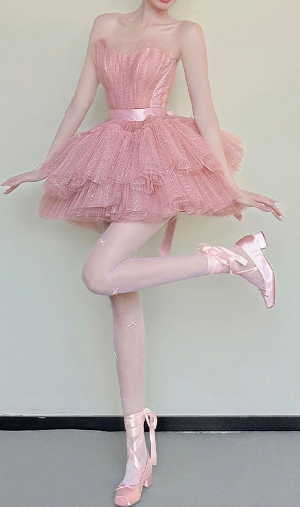 Kármen Pink Sparkle Mesh Mini Dress - Glamorous Tiered Party Dress