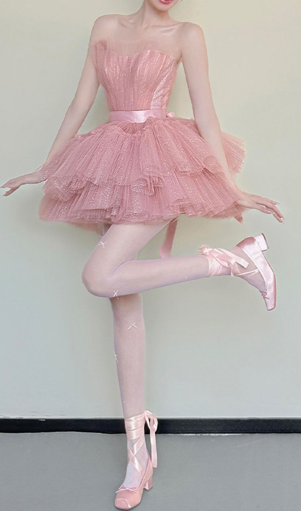 Kármen Pink Sparkle Mesh Mini Dress - Glamorous Tiered Party Dress