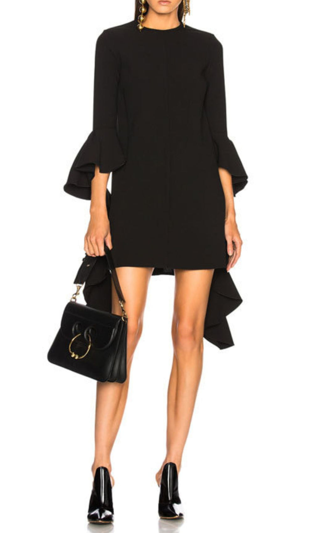 Hanzo Black Bell Sleeve Mini Dress - Chic Ruffle Hem LBD