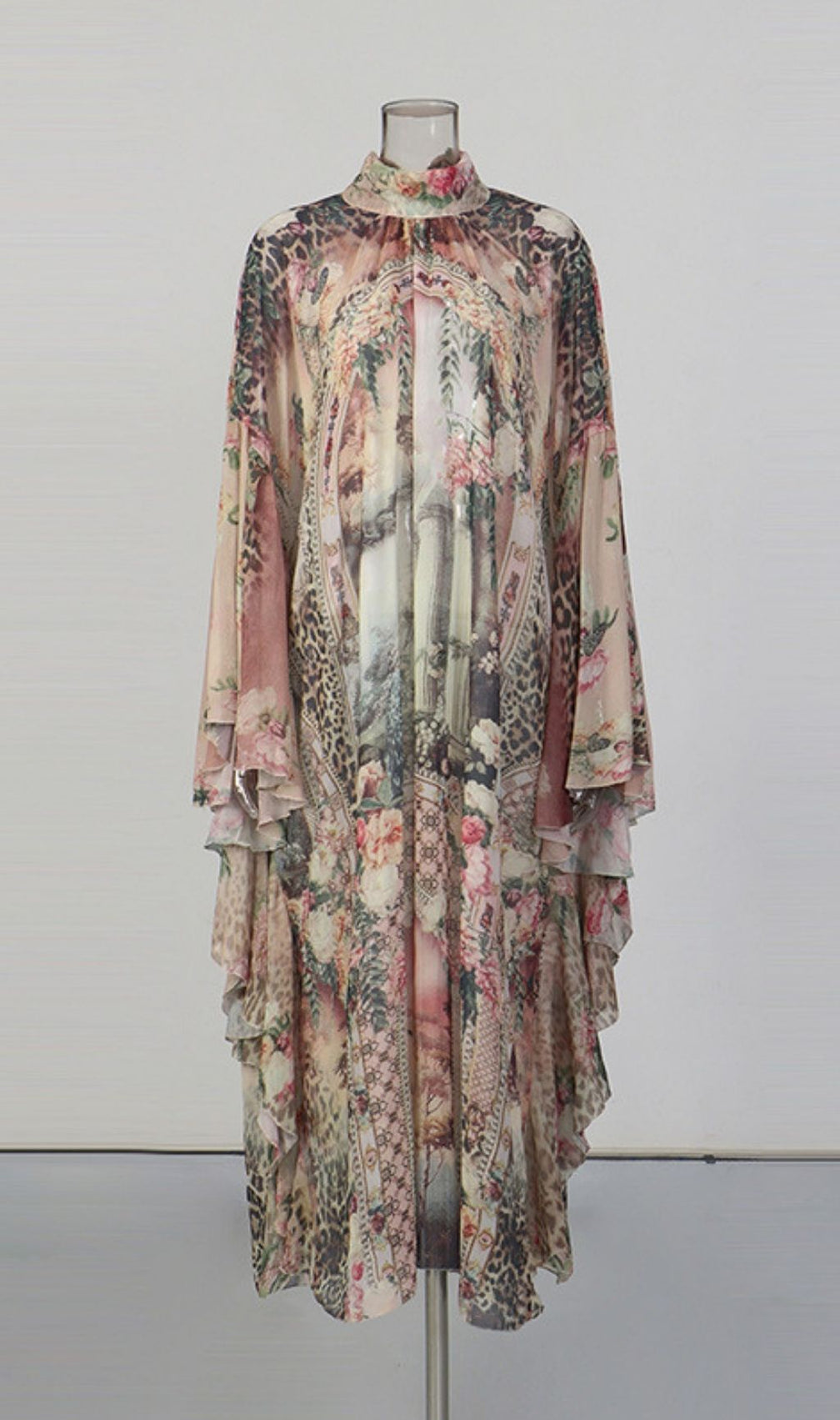 Kennice Enchanted Garden Flowy Maxi Dress - Elegant Tie-Neck & Kimono Sleeves