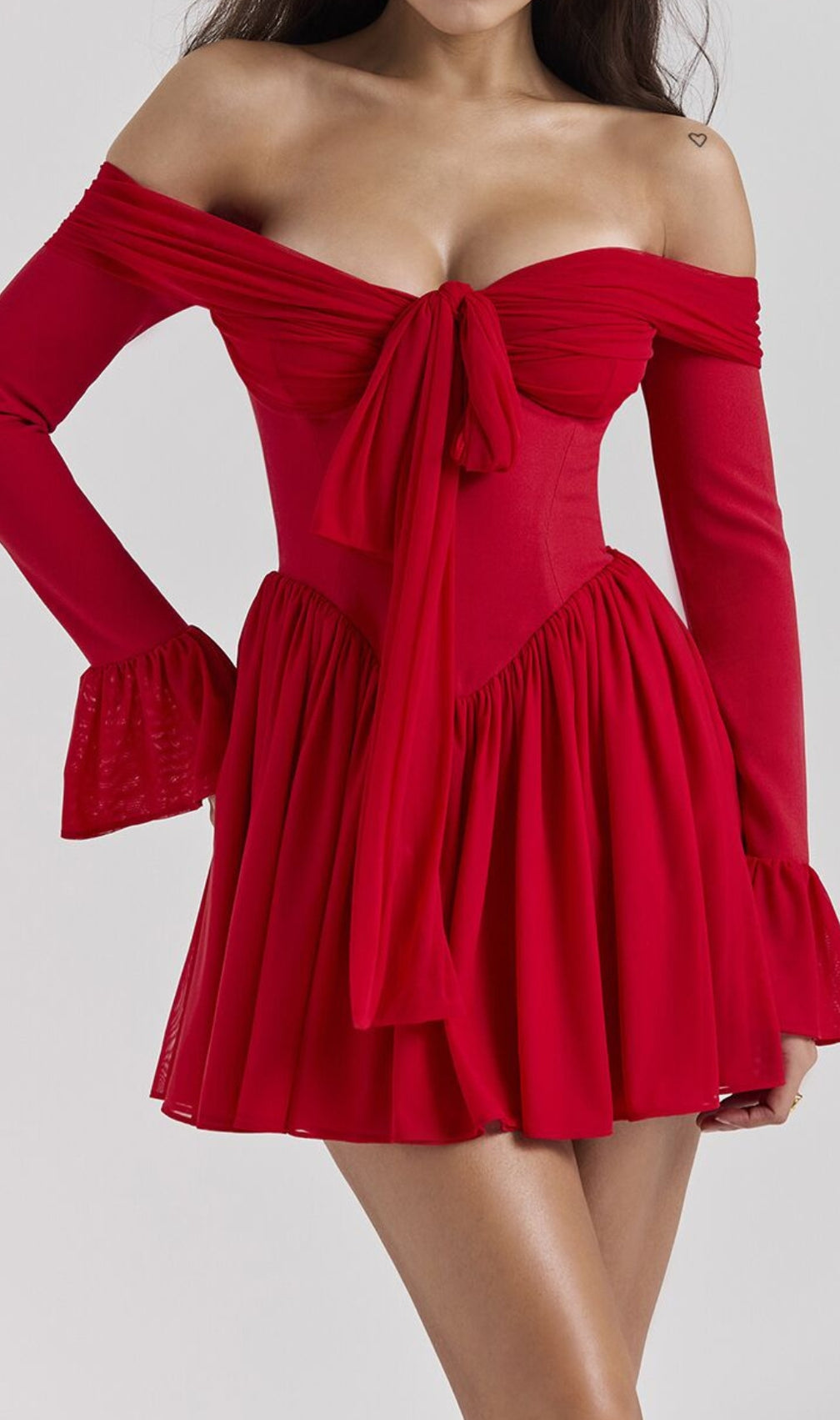 Cale Red Long Sleeve Mini Dress