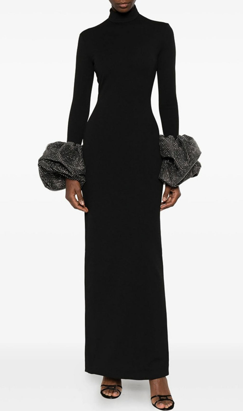 Journi Elegant Long Sleeve Diamante Cuff Maxi Dress – Formal Gown