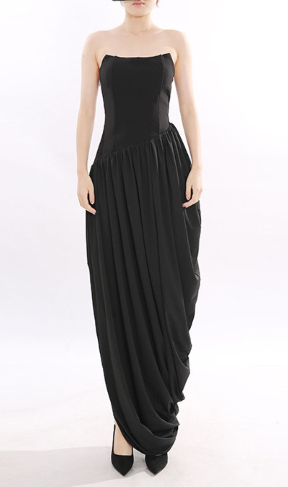 Jethra Black Strapless Asymmetrical Maxi Dress - Elegant Sweetheart Formal Gown