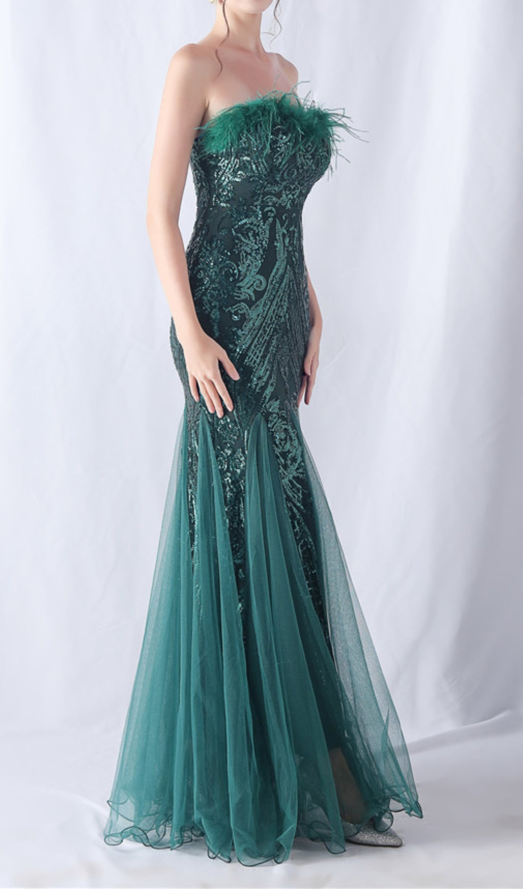 Choire Green Sequin Feather Maxi Dress
