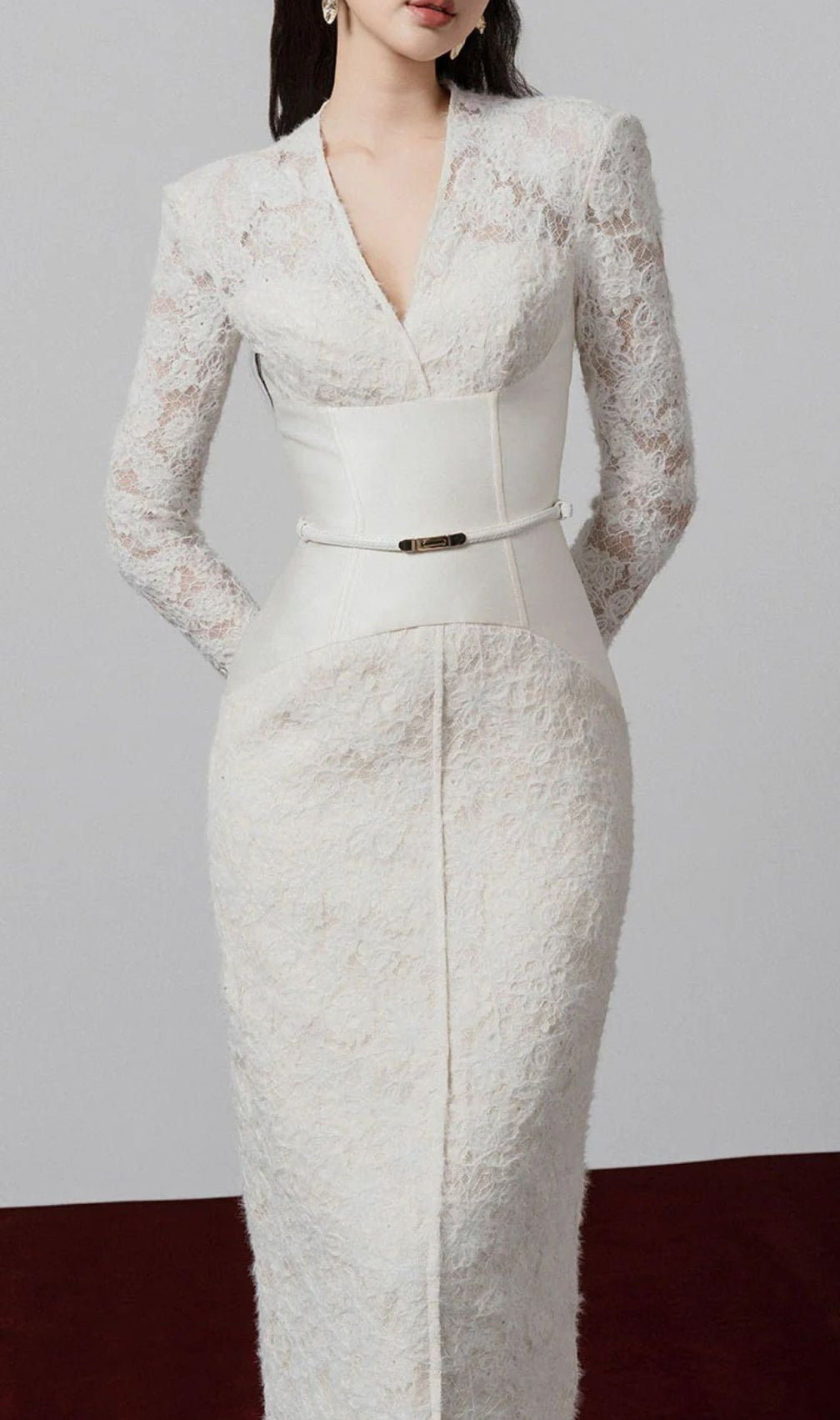 Gaia V-Neck Lace Midi Sheath Dress - Elegant & Versatile for Women