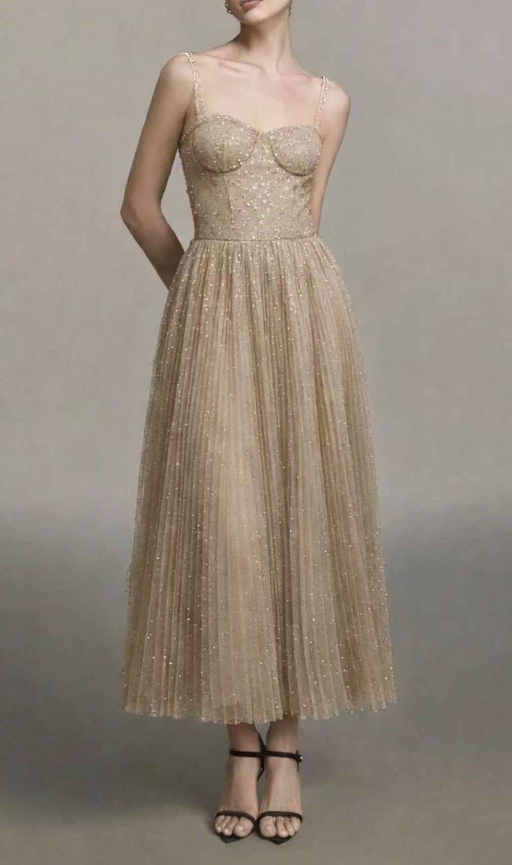Kylara Strappy Sequin Mesh Maxi Dress