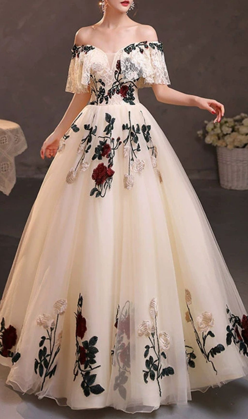Kumani Flower Lace Mesh Maxi Dress